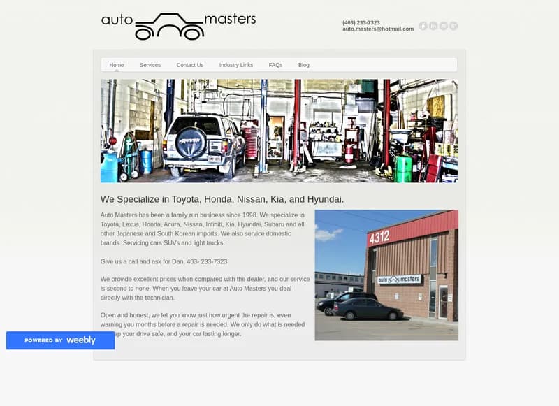 Original website for Auto Masters, full page