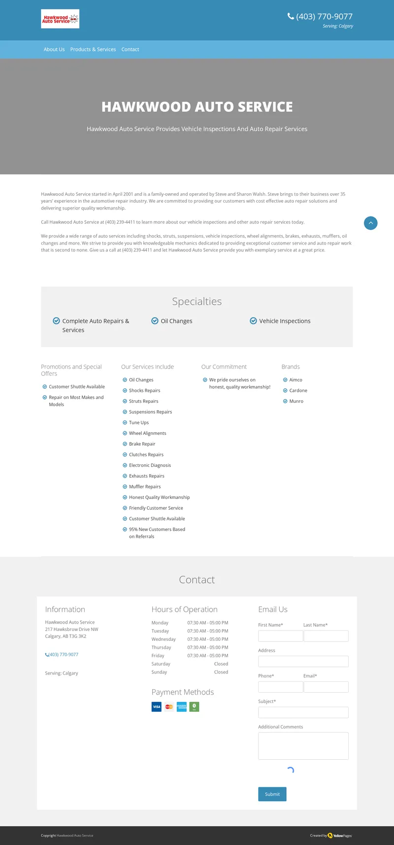 Original website for Hawkwood Auto Service, full page