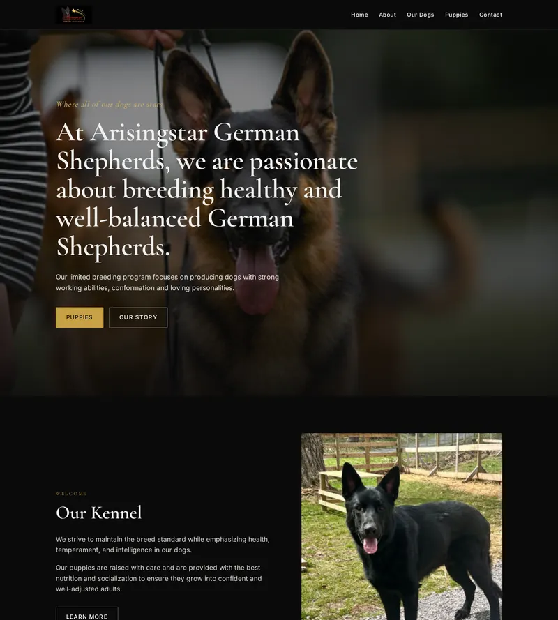 Redesigned website for Arisingstar German Shepherds