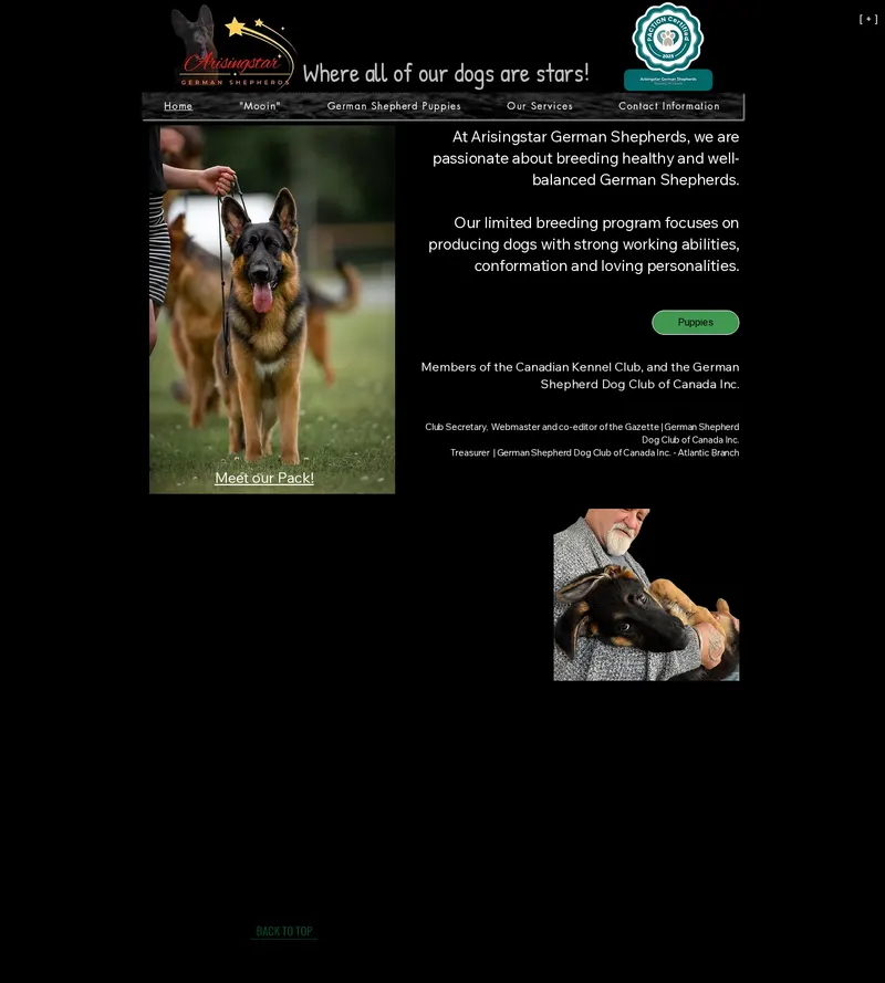 Original website for Arisingstar German Shepherds