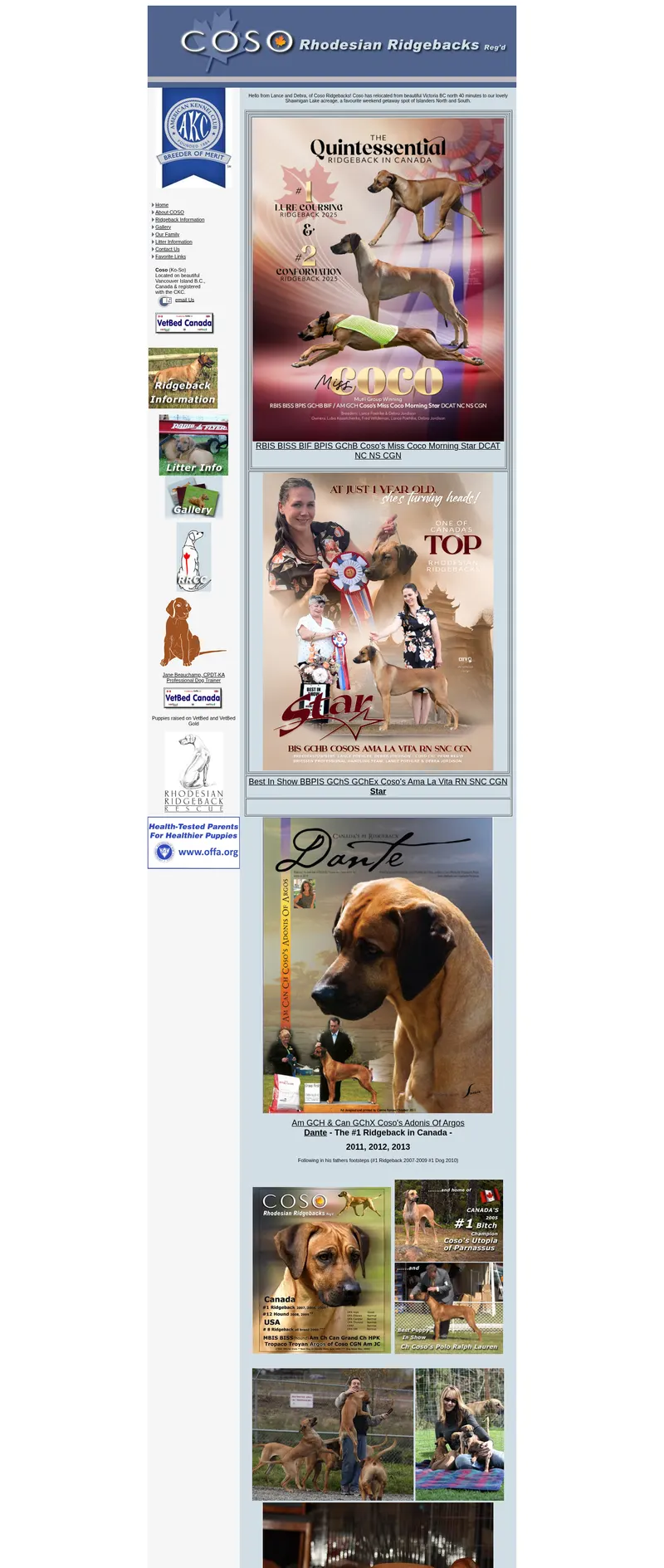 Original website for Coso Rhodesian Ridgebacks — full page